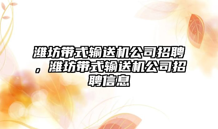 濰坊帶式輸送機(jī)公司招聘，濰坊帶式輸送機(jī)公司招聘信息