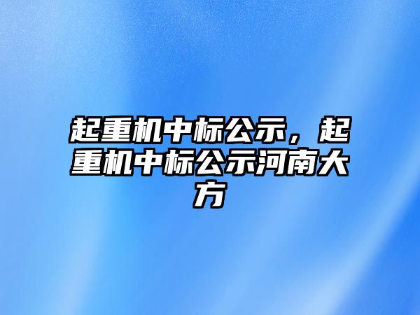 起重機中標公示，起重機中標公示河南大方