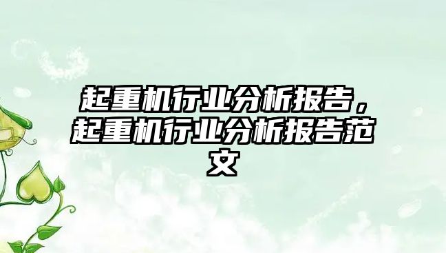 起重機行業(yè)分析報告，起重機行業(yè)分析報告范文